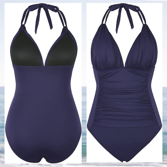 MYCOCO Tummy Control One Piece Ruched Halter Swimsuit  NEW!!! - Picture 6 of 15